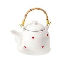 1 Set Cute Pink Heart Pattern Ceramic Tea Set, Vintage Wavy Porcelain Teaware, Includes Bamboo Woven Handle Teapot And 4 Striped Teacups, Portable Afternoon Tea Drinkware Set, Suitable For Home Kitchen, Wedding, Valentine's Day Gift - Multicolor - View 17