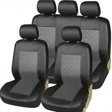 9件/4件組 人造皮革汽車座椅套－亮面設計，通用於SUV/轎車/廂型車（氣囊相容，包含前座/後座/頭枕套） - A - 查看 6