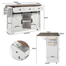 Ilot de cuisine mobile, sur roulettes, rangement mdf, beige - Beige - Voir 4