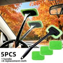 Set Pembersih Mobil 5 Buah, 1 Gagang + 4 Kain Pengganti, Alat Pembersih Kaca Depan, Bantalan Kain yang Dapat Digunakan Kembali, Tongkat Pembersih Kaca Interior Mobil, Sikat Pembersih Wiper Mobil, Untuk Membersihkan Debu - A - View 6