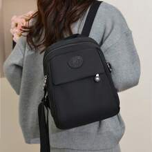 1pc Pure Black Nylon Large Capacity Backpack, Commuter Casual Versatile Fashion Women's Shoulder Bag - Black - View 11
