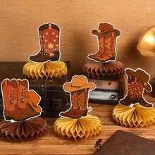 10Pcs Western Cowboy Honeycomb Table Centerpieces Cowboy Hat Boots Star Pattern Wild West Birthday Table Decor Supplies - A23 - View 4