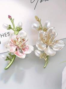 1pc Bohemian Summer Style Floral Faux Pearl Design White Pink Gradient Brooch, Fashion Personalized Gift Suitable For Daily Wear, Perfect For Party, Special Occasions, Holiday Gift, Women's Casual And Vacation Versatile Accessory - Multicolor - View 8