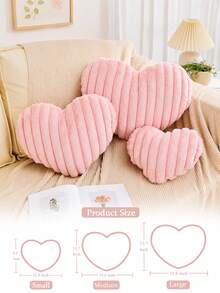 1PC Ribbed Velvet Heart Shaped Throw Pillow, Soft Romantic Decorative Cushion For Sofa Couch Living Room Bedroom, Valentine's Day Gift Aesthetic Home Decor Room Decoration - Pink - View 2