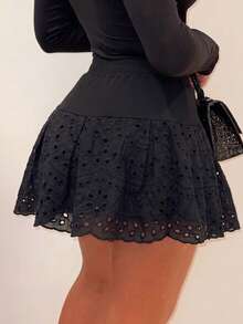 European And American Style Women's Fashion Evening Wear Sexy Hollow Embroidery Fashion Skirt - Black - View 2