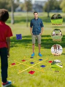 Extra Large Outdoor Tic Tac Toe Game, Suitable For Adults And Families, Portable Bean Bag Toss Game Set, Includes 10 Toss Bags, Large Lawn Backyard Carnival Picnic Party Game, Easy To Carry, Suitable For Beach, Camping, Tailgate Party - Multicolor - View 6