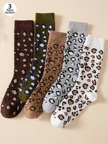 3 Pairs Of Women's Thigh-High Stockings, Leopard Print Thick And Warm Floor-Length Ankle Socks, Suitable For Autumn And Winter - Multicolor - View 6
