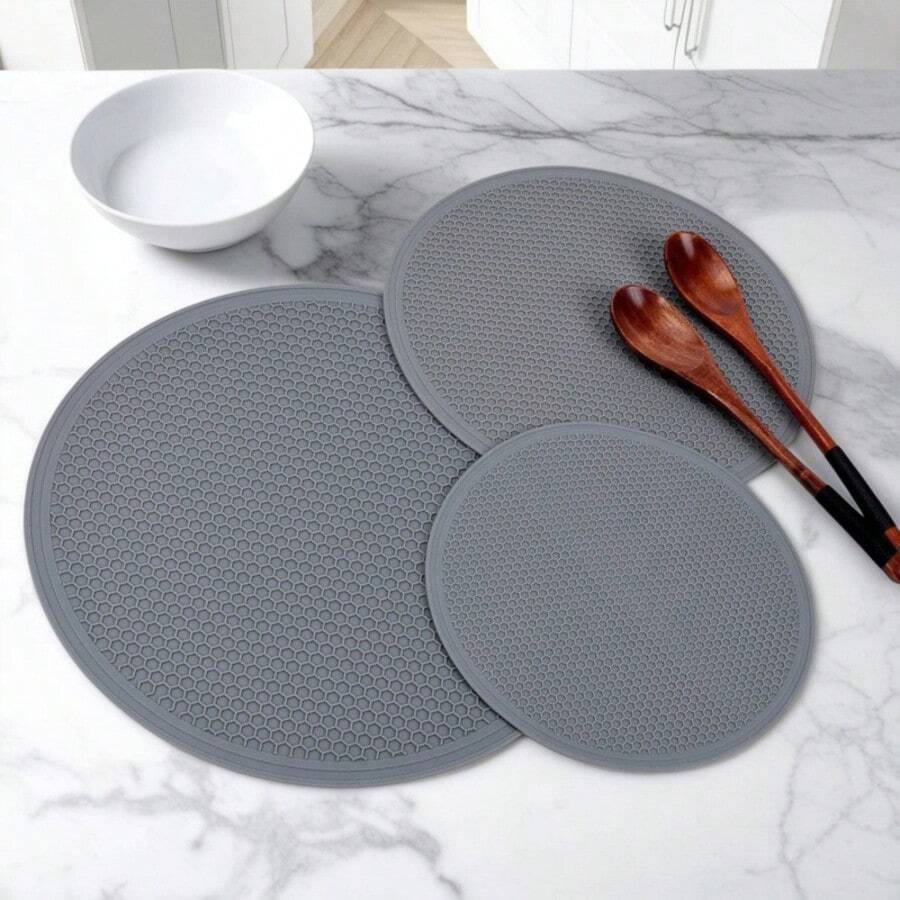 Silicone Non-Slip Table Mat, Round Heat-Resistant Placemat, Home Use Heat-Insulating Coaster And Pot Mat, Drainable High-Temperature Resistant Steamer Pad - View 1