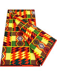 1/3/6 Yards Classic Style African Wax Print Ankara Fabric, Multi-Color Square Diamond Geometric Print Textile, Wrinkle-Resistant Material, Suitable For Clothing, Headscarves, Table Runners And Handmade Sewing Craft Projects - Multicolor - View 12