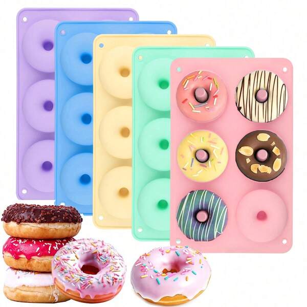 Moule de cuisson en silicone rond à 6 cavités pour donuts, plateau de donuts résistant à la chaleur et facile à démouler pour mini gâteaux DIY, bonbons, savon, muffins et desserts de fête