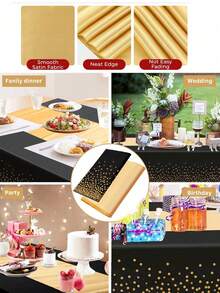 6pcs White & Gold Polka Dot Tablecloth With Satin Table Runner - 54"X108" Disposable Plastic Tablecloth And 12"X108" Gold Table Runner Set, Suitable For Wedding, Birthday, Halloween & Christmas Party Decoration - Multicolor - View 4