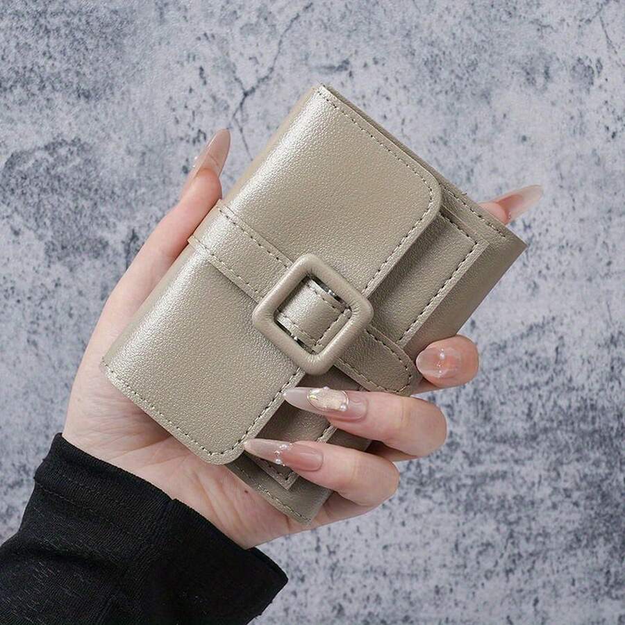 Cartera Mini Mujer de PU, Billetera Compacta con Ranuras para Tarjetas, Identificación y Monedas para Uso Diario - gris - Ver 1
