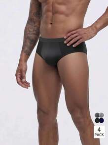 Set de 3 calzoncillos de colores aleatorios para hombres, calzoncillos bóxer cómodos de unicolor para usar en casa, deportes, regalo para el novio - Multicolor - Ver 1