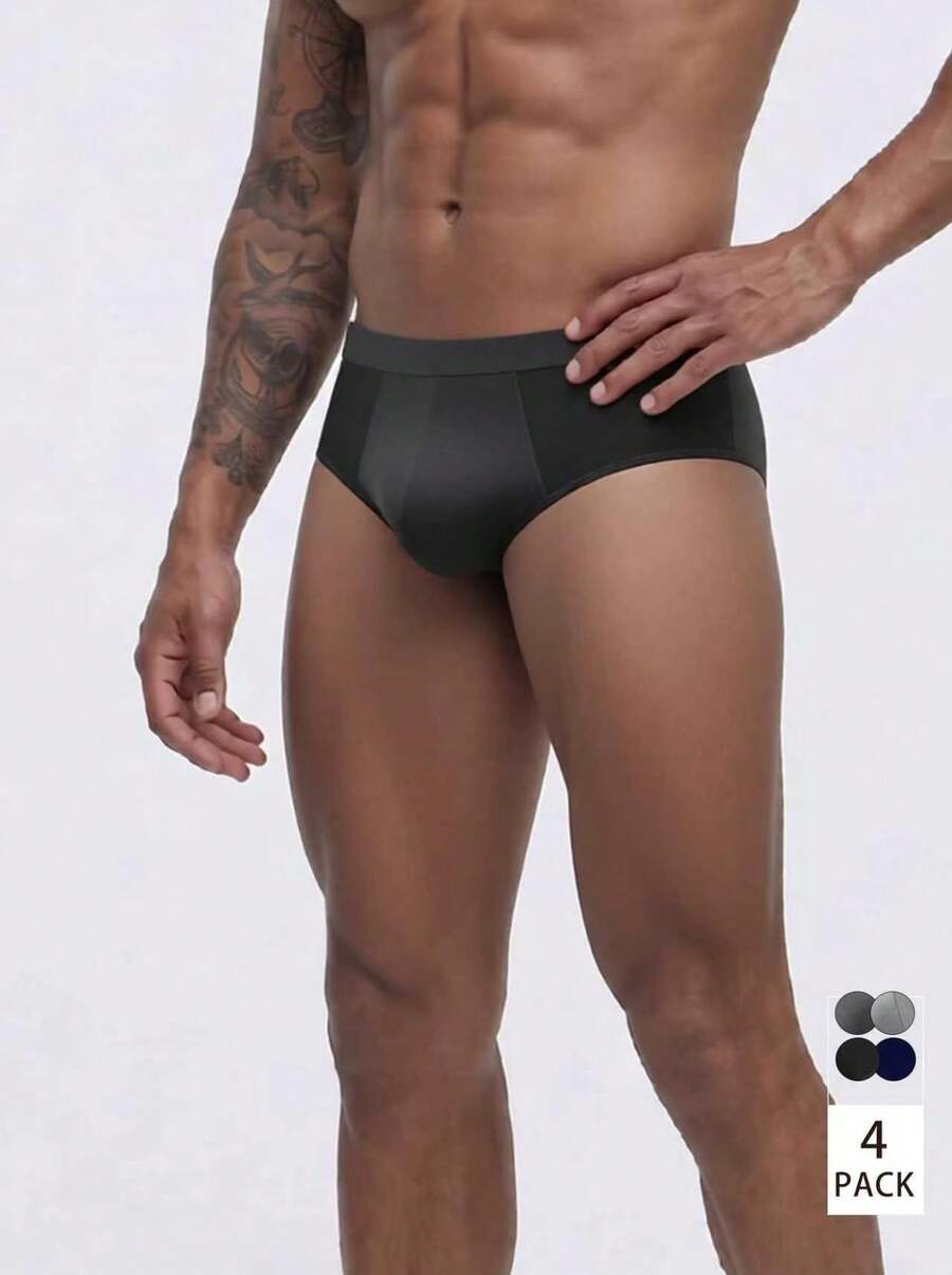 Set de 3 calzoncillos de colores aleatorios para hombres, calzoncillos bóxer cómodos de unicolor para usar en casa, deportes, regalo para el novio - Multicolor - Ver 1