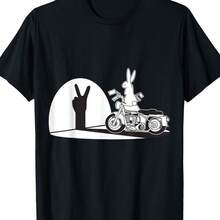 Men's Cotton Shirt​ Summer​ Black Oversize With Chinese Rabbit Print​ And Riding A Motorcycle​ For A Vintage Biker Look - 黑色 - 查看 1