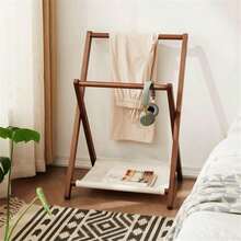 1 pieza Perchero vertical plegable de bambú compacto, se puede usar como toallero, perchero multifuncional, estantería de almacenamiento, estantería de armario independiente, solución de almacenamiento multifuncional para dormitorio y sala de estar, diseño sin rebabas que protege la ropa, también se puede usar como estantería de zapatos simple y estantería de almacenamiento - Multicolor - Ver 3