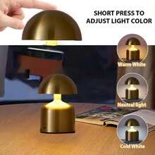 1pc Mushroom LED Table Lamp, Gold, Silver, Black Wireless Rechargeable Mushroom Night Light, Touch Control, Portable Bedside Lamp, Suitable For Bedroom, Living Room, Home Decor And Gift - Multicolor - View 3