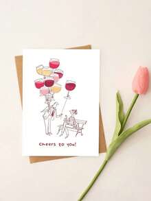 1pc "Congratulations!" Greeting Card With Envelope, Fun Wine Glass & Balloon Design, Blank Inside, Suitable For Birthday, Success & Celebration Occasions - Multicolor - View 5