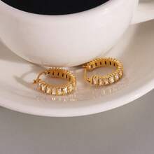 S SHOPBOHO 1 Pair Stainless Steel Zirconia Minimalist Hoop Earrings - Earrings - View 4
