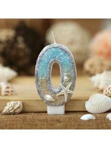 1 pièce Bougie pailletée chiffre 0-9, Bougie de décoration de gâteau d'anniversaire étoile de mer de plage d'été, Décoration de gâteau de fête thème océan - Multicolore - Voir 3