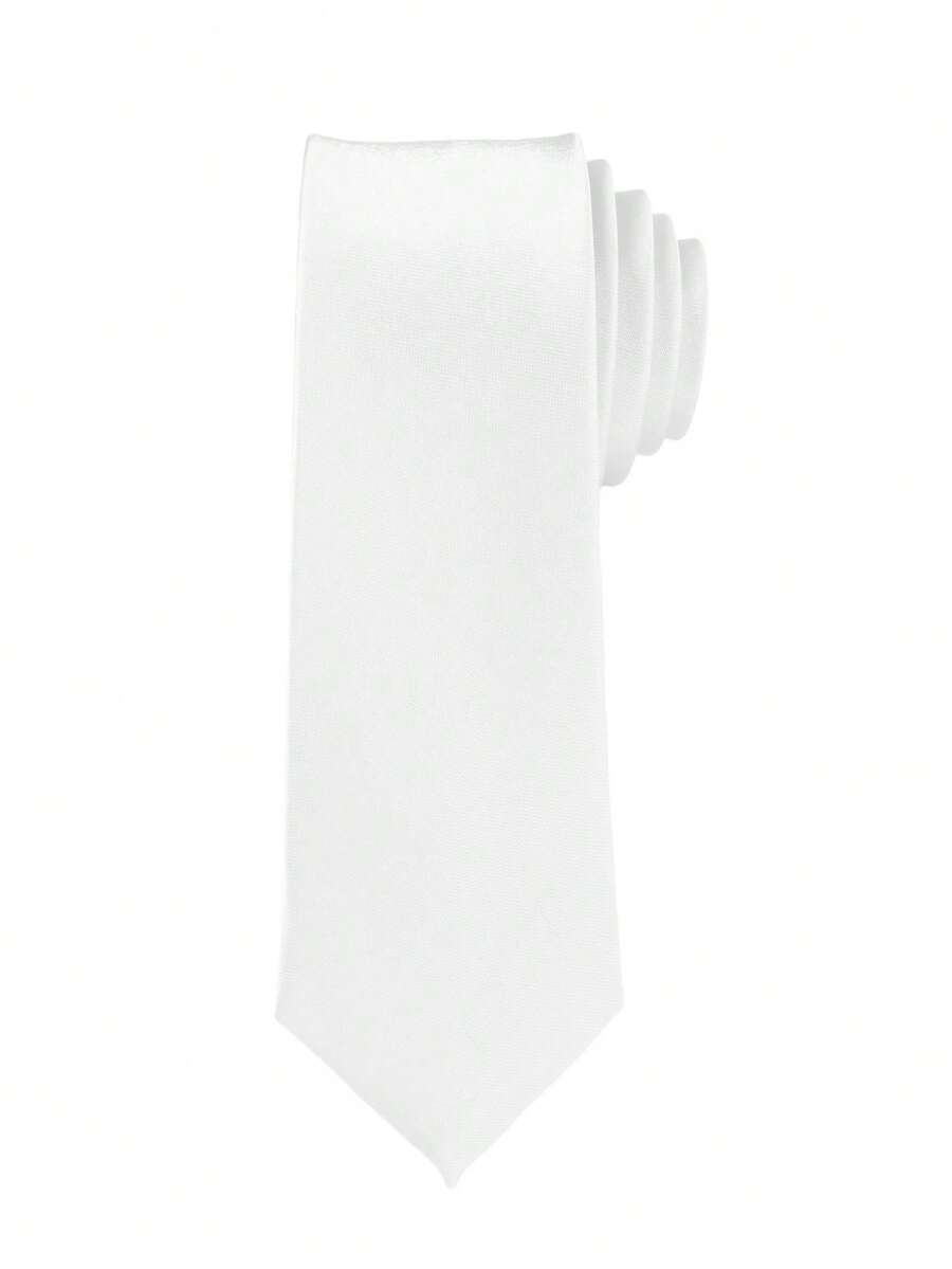 1pc Men's Solid Color Tie, Business Formal Slim Tie (4cm), Halloween - White - View 1