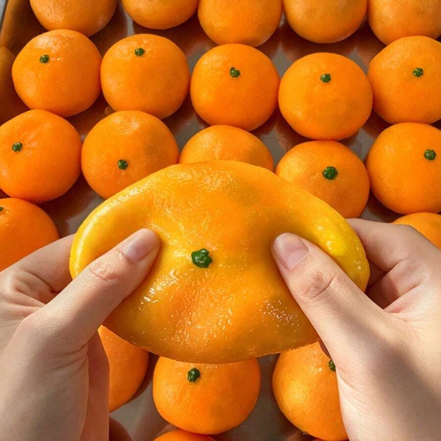 1pc Handmade Crunchy Orange Ball, Malleable Non-Rebound Muscle-Relaxing Creative Round Fruit Squishy Toy, Back To School/Crunchy Squish/Crunchy Squishy Toy