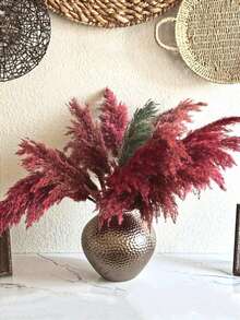 10pcs Artificial Pampas Grass Decorative Stems, Faux Reed Feather Bouquet. Pink Pampas Grass, Artificial Flowers. Bohemian Style Indoor Floral Decor, Wedding Vase, Bedroom Floor Arrangement Choice; Also Suitable As Faux Greenery, Birthday / Anniversary Gift, DIY Wreath Accessory, Banquet Party Scene Decoration, Florist Floral Material. - Burgundy - View 4