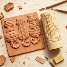 1pc Striped Cat Texture Roller - Plastic Relief Stick With Cat Pattern, Suitable For Pottery And Ceramic Crafts, DIY Clay Seals, Can Be Used For Coasters, Pendants, Jewelry Making, Sculpture Creation - Durable, Can Be Used For Halloween And Christmas - Striped Cat Texture Roller 1pc - View 4