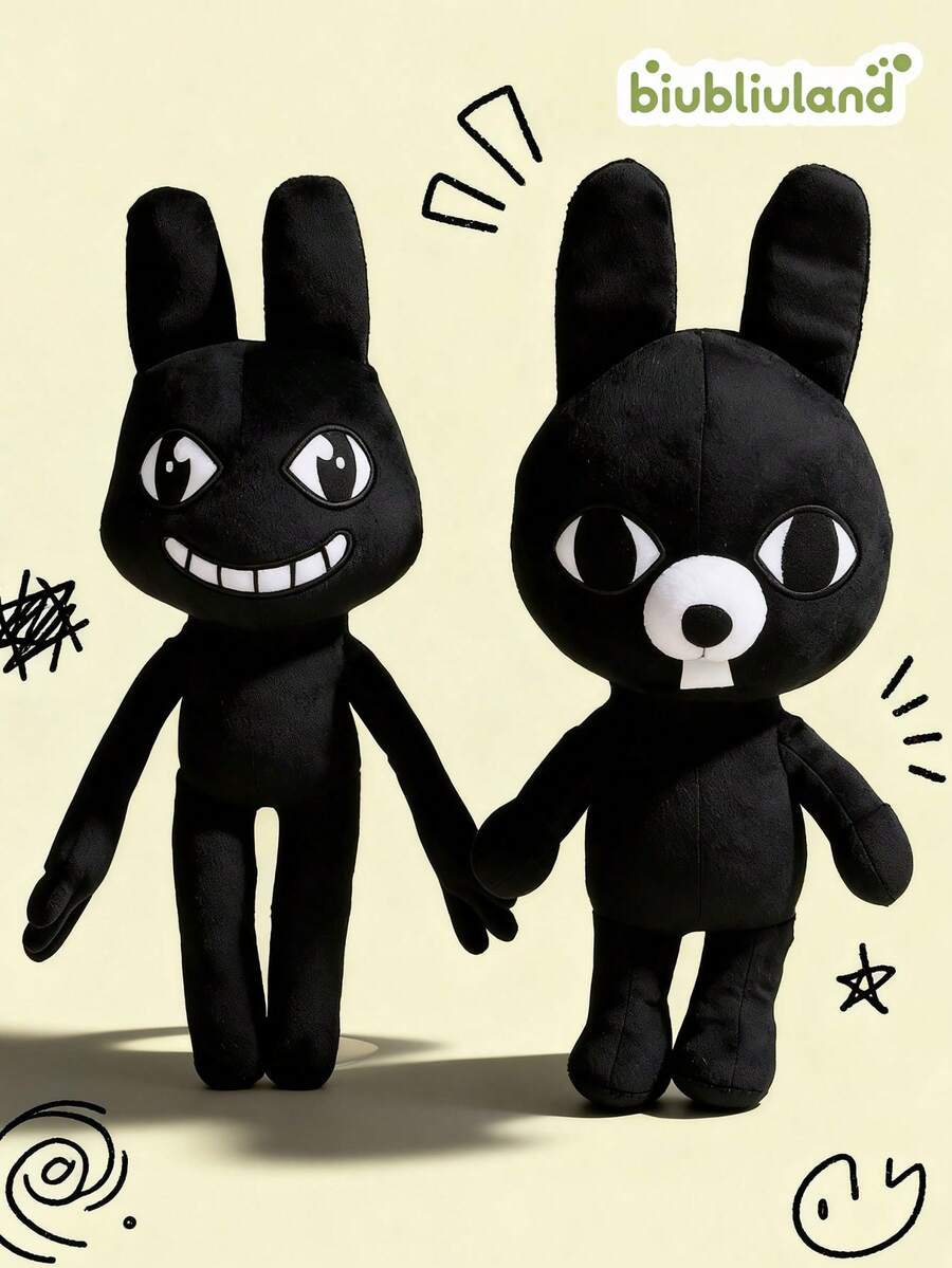 BIUBLIULAND Boneka Plush Monster Lucu 11,8 Inci, Boneka Plush Hewan Kelinci Lembut, Boneka Gaya Unik dan Menyenangkan Bergaya Vintage, Cocok untuk Dekorasi Meja Kamar dan Hadiah Ulang Tahun Anak-Anak - Hitam - View 1