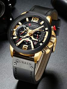 1pc Men's Blue Polyurethane Strap Fashion Round Dial Date Quartz Watch, Suitable For Students Back To School, Business, Luxury, Sports, Minimalist Daily Wear, Suitable For Easter, Halloween, Christmas, Father's Day, Back To School Season, Birthday, Festival, Valentine's Day, Business, Daily, Gift, Music Festival, Wedding Season And Other Occasions - Rose Gold - View 2
