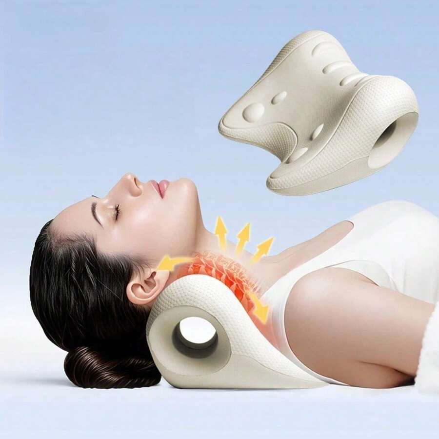 Cervical Massage Traction Pillow Neck Corrector Cervical Repair Relaxation Reverse Arch C-Shaped Home Fitness Equipment, Suitable For Home Sleep, Airplane Travel, Office And Study