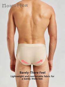 Norcotton 1PC Pure Cotton Solid Color Basic Knit Fabric Men's Briefs With Contrast Waistband - Apricot - View 2