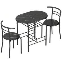 3-Piece Dining Set, Kitchen Table And 2 Chairs With Shelf, Living Room, Black Marble Look - 黑色 - 查看 1