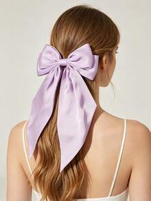1pc Solid Color Satin Hair Clip With Ribbon Streamers And Large Bowknot, Versatile Hair Accessory For Women Valentine's Day Claw Clips Hair Claws Hair Barrettes, School Stuff, Elegant, College, Winter Outfit For Women, Bows, Cute, Hair Accessories, Head Accessories, Hairpin - Yellow - View 9