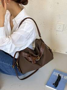 Women's New Vintage Large Capacity Commuter Bag, Versatile Crossbody Shoulder Tote Bag For Work And Outings - Coffee - View 3