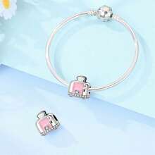1pc Silver-Plated Pink Tone Cute Hollow Bead, Bow Elephant, Camera Koala, Donut Rabbit, Rhinestone Toaster, Soft Pink Enamel With Colorful Zirconia, Suitable For Bracelet Necklace, Handmade DIY Jewelry, Girly Cute Style Holiday Gift Accessory - Multicolor - View 9