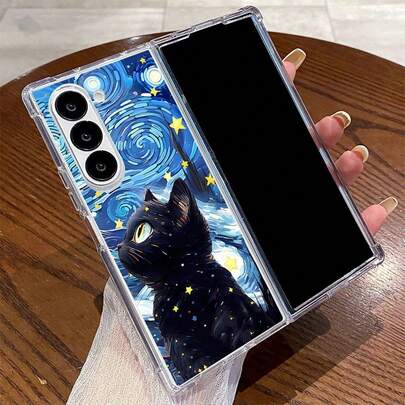 Phone Case  6234 Starry Sky Kitten Foldable Transparent Case Suitable For Samsung Z Fold Phones Compatible With For Samsung Galaxy Z Fold 7 Z Fold