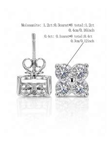 KAHOOT 1 par de exquisitos pendientes de moissanita de plata de ley 925, diseño floral delicado, perfectos para uso diario, citas y vacaciones - Plateado - Ver 4