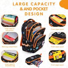 3pcs Men's Highly Attractive Backpack, Handbag And Portable Storage Bag Set, With Rocket Pattern, With Trolley Sleeve, Multi-Pocket Large Capacity Backpack, Suitable For Campus, Travel, Camping, Holiday Gifts. - Three-piece Set - View 3