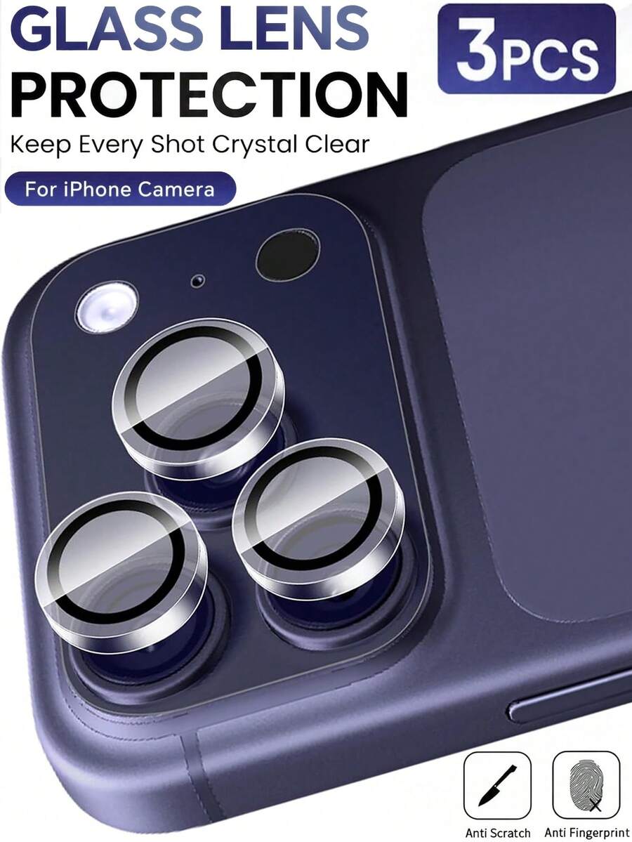 3pcs High Definition Rear Camera Lens Protector Film Compatible With Iphone 18 Pro/18 Pro Max/17/16/17 Pro/16 Pro, Tempered Glass Lens Protector Film Compatible With Iphone 15 Plus/15 Pro Max/14 Plus/14 Pro/14 Pro Max - Clear - View 1