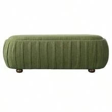 Upholstered Ottoman, Oval Shape - Olive Green + Boucle + Foam + Solid Wood+MDF1 - View 5