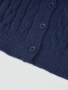 Women's Autumn/Winter Cable Knit Cardigan, Round Neck Classic Embroidered Soft Wool Sweater Jacket, Crop Top - Royal Blue - View 5