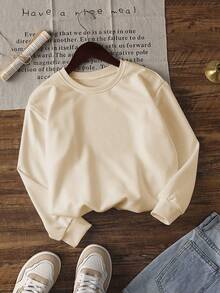 1pc Young Boy Round Neck Sweatshirt French Pancake Butter Hand-Painted French Print Loose Fit Spring Autumn Daily Casual Wear Light Apricot Healing Versatile Kids Clothing - Apricot - View 3