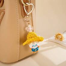1pc Cartoon Cute Bear Keychain Pendant Woven Straw Hat Decorative Bag Pendant Mobile Phone Hanger Suitable For Girls' Gifts - Multicolor - View 5