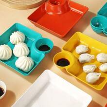 4-Piece Set With Divided Compartments] Plastic Dumpling And French Fries Sauce Dish Set| Portable PP Square Sauce Dish| Japanese Cuisine Sushi Taco Serving Plate| Outdoor Camping Picnic Party Tableware| Multi-Color Practical Dinner Plate - Mixed Colors - View 8