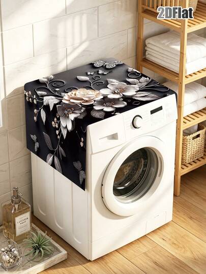 1pc Black 3D Butterfly Flower Dust Cover, Suitable For Microwave Oven And Home Refrigerator, Washing Machine Dust Cover, Easy To Clean, Washable Dust Protection Cover, Decorative Kitchen Appliance Cover, Home Decor, Kitchen Decor, Appliance Decor, Shower Supplies, Easy To Clean, Stain Resistant