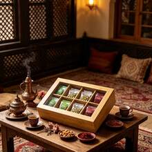 Bamboo Tea Bag Storage Box, Divided Storage Box, Suitable For Middle Eastern Arabic Mint Tea And Saffron Black Tea Bags, Wooden Tea Canister, For Home Majlis Tea Room Use, Non-Food Contact Bamboo Tableware - Champagne - View 6