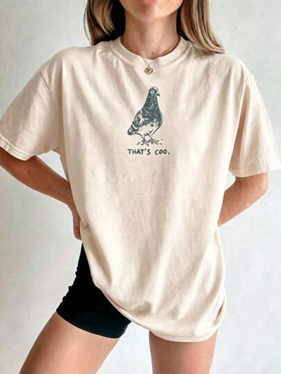 Neutral Vintage Distressed Pigeon Tshirt, Minimalist Funny Quote Oversized Casual Streetwear For Everyday Wear- Funny Graphic Streetwear Gift For Her