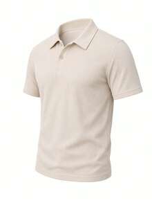 Men's Summer Fashion Casual Loose Fit Short Sleeve Corduroy Fabric Polo Shirt, Suitable For Daily Commute, Travel - Apricot - View 5
