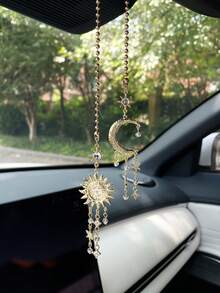 Sun & Moon Tassel Car Hanging Ornament, Car Interior Rearview Mirror Decoration Pendant, Car Rearview Mirror Decorative Charm - A - View 2